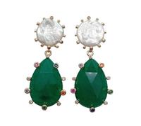 GHNQBAHID 16mm Cultured White Coin Pearl 20x30mm Green Jade Pave Teardrop Dangle Earrings Jewelry Gift