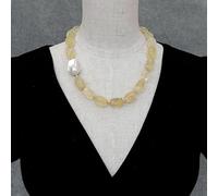 GHNQBAHID 17x25mm Cultured White Baroque Pearl 12x16mm Yellow Lemon Quartz Choker Necklace Designer