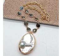 GHNQBAHID 18" Big Oval Pearl Pendant Teardrop Labradorite gold Filled Chain Necklace necklace for women