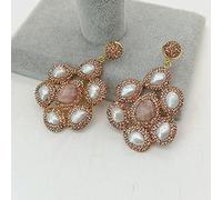 GHNQBAHID 19x26mm White Baroque freshwater Pearl Sunstone Gold color plated champagne Stud Earrings