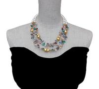 GHNQBAHID 2 Rows 7x14mm Multi Color Faceted teardrop Crystal 10mm White Sea Shell Pearl Necklace