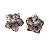 GHNQBAHID 20mm sea shell carved flower White Pearll stud earrings For Women Piercing Earrings