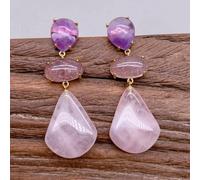GHNQBAHID 20x25mm Rose Quartz Amethyst Strawberry Quartz Stud Stone Dangle Earrings Party Jewelry