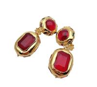 GHNQBAHID 20x26mm Red Crystal Gold Plated Party Stud Statement Earrings Costume Lady Jewelry