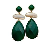GHNQBAHID 20x30mm Green Agate Teardrop Shape White Shell Mother Of Pearl Dangle Earrings