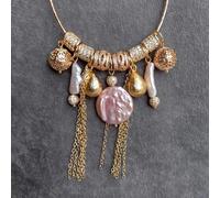 GHNQBAHID 21mm Cultured Purple Coin Pearl Biwa Pearl Charm Tassel Choker Necklace