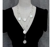 GHNQBAHID 22mm Cultured White Coin Pearl Gold Plated Edge Rosary Chain Necklace Wedding Party Jewelry