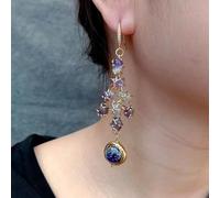 GHNQBAHID 25x43mm Amethyst Earrings Gold Plated Hook Earrings 16mm Purple Glass For Women