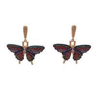 GHNQBAHID 29x16mm Multi Color Gold Plated Pave Butterfly Insect Drop Stud Earrings For Women Party Gift