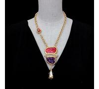 GHNQBAHID 40x60mm Red Coral Amethyst White Quartz Biwa Pearl Pendant Gold Plated Chain Necklace