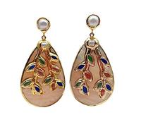 GHNQBAHID 42x62mm Yellow Sea Shell Gold Plated Multi Color Agate Drop Earrings