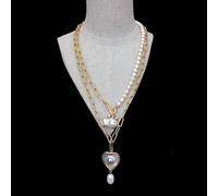 GHNQBAHID 7-8mm Cultured White Pearl 29x30mm Pearl Pendant Gold Plated Chain Necklace