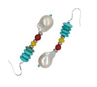 GHNQBAHID Blue Disc Freshwater White Keshi Pearl Agate Silver Hook Earrings