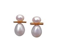 GHNQBAHID Cultured Pearl White Semi Round Pearl And Rice Freshwater Pear Gold plated Stud Earrings
