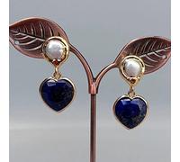 GHNQBAHID Cultured White freshwater Pearl 16mm Blue Lapis Heart Shaped Drop Stud Earrings Fashion Stone Jewelry