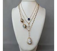 GHNQBAHID Cultured White Keshi Pearl Lapis Crucifix Charm Chain statement Necklace 17" -26" for women