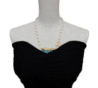 GHNQBAHID Cultured White Pearl 29x50mm Blue Quartz Connector Choker Necklace Female Jewelry