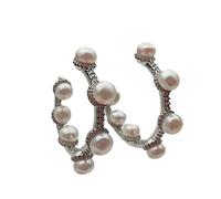 GHNQBAHID Fashion Freshwater Cultured 6-7mm White Pearl Pave Pave Circle Hoop Earrings Jewelry