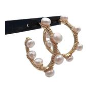 GHNQBAHID Fashion Freshwater White Pearl Earrings 35mm Crystal Pave Circle Earrings Jewelry