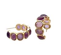 GHNQBAHID Fashion Gemstone Stud Earring Women Girl Friend Gift Purple Amethyst Hoop Earrings