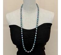 GHNQBAHID Freshwater Cultured Black Rice Pearl Long Necklace 32.5" 925 Silver Clasp