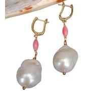 GHNQBAHID Freshwater Cultured Cultured Nucleated Baroque Pearl Coral Dangle Pave Lever Back Earrings