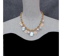 GHNQBAHID Freshwater Cultured White Rice Rectangle Keshi Pearl Charm Gold Plated Chain Necklace