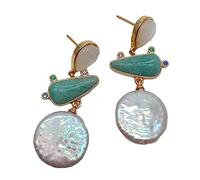 GHNQBAHID Freshwater Pearl stud Earrings gold Filled geometric earrings for wome
