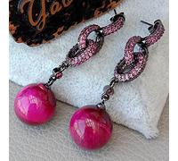 GHNQBAHID Fuchsia Cubic Zirconia Round Red Tiger's Eye Fuchsia Ring gunmetal color Stud Earrings cute Jewerly For Women