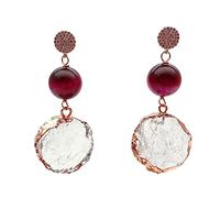 GHNQBAHID Fuchsia Tiger Eye Clear Quartz Rough Raw Coin Shape pave Rose gold plated wrap Stud Earrings