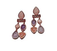 GHNQBAHID Geometric Amethyst Rose Quartz Rose gold Filled Stud Earrings office style for women