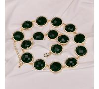 GHNQBAHID Gold Edge Plated Green Jade Coin Paved Connector Beads Necklace Bracelet Sets(Necklace)