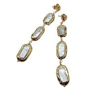 GHNQBAHID Gold elephant Charm Cultured White Biwa Freshwater Pearl wrap Stud Earrings