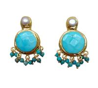 GHNQBAHID Gold Plated 22mm Blue Pearl Dangle Stud Woman Stud Earrings Jewelry