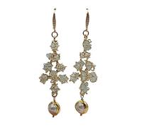 GHNQBAHID Gold plated Blue Aquamarine Cultured White Pearl Dangle Hook Earrings Anniversary Party Jewelry Gift