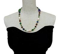 GHNQBAHID Green and blue Agate Cultured White Keshi Pearl Smoky Quartz Necklace 22"