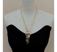 GHNQBAHID Lemon Quartz Point Citrines Rough Pendant gold color plated Chain Necklace 20" for women