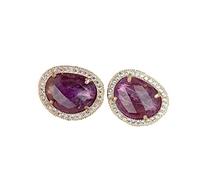 GHNQBAHID Purple Amethyst Cubic Zirconia Pave Gold plated Bezel Set Faceted Stud Earrings