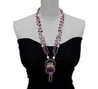 GHNQBAHID Purple Amethysts White Pearl Rosary Chain Necklace 40x90mm Amethysts Quartz Pendant 26.5"