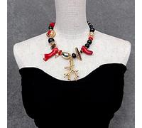 GHNQBAHID Red Coral Cultured Black Biwa Pearl Choker Necklace Fashion Women Necklace Gifts
