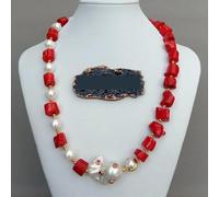 GHNQBAHID Red Coral Tube White Round Freshwater Pearl chorker Necklace Nucleated Flameball Baroque keshi pearl connector