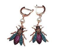 GHNQBAHID Rose Gold Plated Insect White Freshwater Pearl Dangle Lever Back Earrings