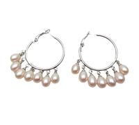 GHNQBAHID Silver color gold plated Cultured White Rice Pearl Circle Hoop Earrings For Women Jewelry