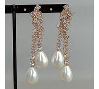 GHNQBAHID Teardrop White Sea Pearl Cubic Zirconia pave Yellow Gold color Plated Stud Earrings