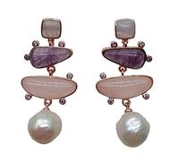 GHNQBAHID White Edison Pearl Blue chalcedony Amethyst Rose quartz geometric rose gold color plated Stud Earrings