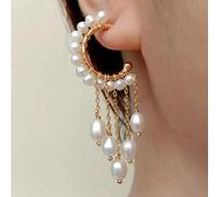 GHNQBAHID White Freshwater Pearl gold filled chain tassel Hoop Chandelier Earrings for women