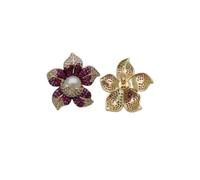 GHNQBAHID White Pearl Yellow Gold color Plated Flower Stud Earrings for women Cubic Zirconia Pearl Earrings
