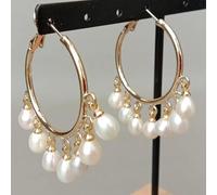 GHNQBAHID White Rice freshwater Pearl Gold filled Circle Earrings for Women hyperbole style