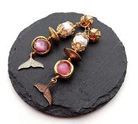 GHNQBAHID White Sea Shell Pearl Pave Fish Tail Drop Stud Earrings