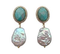 GHNQBAHID Women Earrings 16x20mm Freshwater White Pearl 17x20mm Stones Dangle Earring Fashion Designer Jewelry